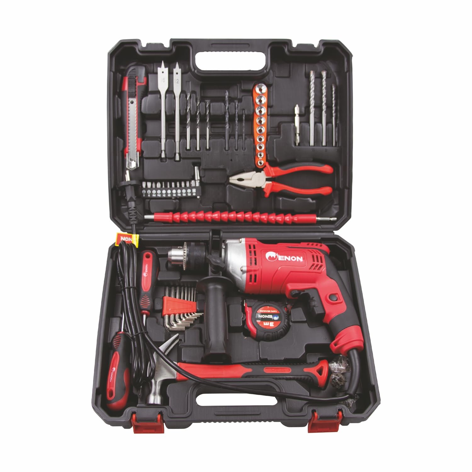 ENON 710W Impact Drill Machine Tool Kit, 86 Pcs Kit Set,13mm Chuck, Strong Drill Bit Kit, Reversible & Variable Speed, Screwdriver Machine, Corded Hammer Drill, Drill Machine Kit Heavy Duty (XE-1301) ENON 710W Impact Drill Machine Tool Kit, 86 Pcs Kit Set,13mm Chuck, Strong Drill Bit Kit, Reversible & Variable Speed, Screwdriver Machine, Corded Hammer Drill, Drill Machine Kit Heavy Duty (XE-1301)